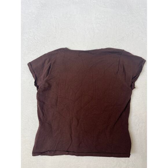 August Silk Brown Embroidered Short Sleeve Sweater Top Y2K sz XL Phoebe Buffay - Picture 7 of 7